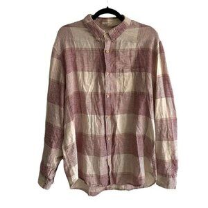 𝅺LUCKY BRAND Men’s Plaid Cotton Linen Button Front Shirt Red Tan XL